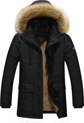 BGUK Men's Warm Winter Jacket Parka Long Winter Coat with Faux Fur Hood ...
