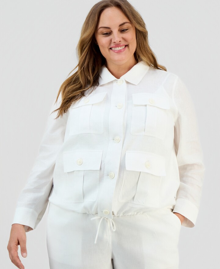 Charter Club Plus Size 100% Linen Utility Jacket Macy's Exclusive