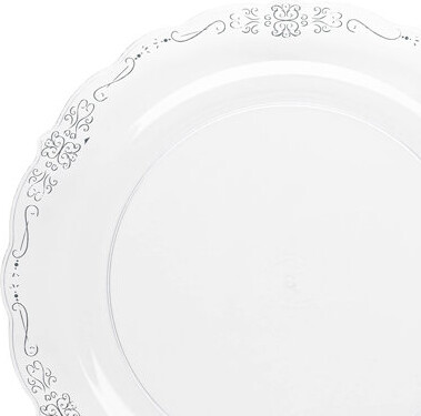 Smarty Had a Party Clear with Silver Vintage Rim Round Disposable Plastic Appetizer/Salad Plates (7.5")