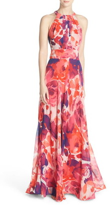 Eliza J Floral Print Halter Maxi Dress