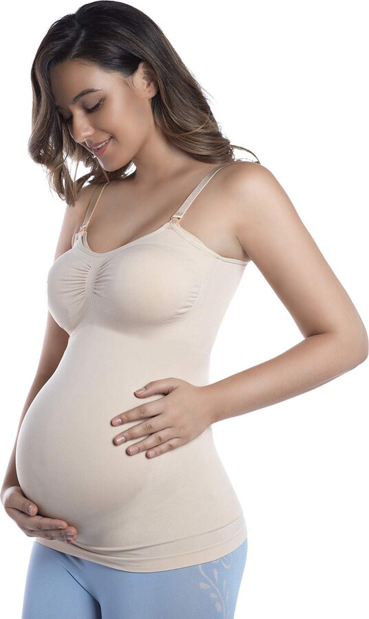 +MD Maternity Belly Support Tank Top Seamless Pregnancy Shapewear Nursing Tops with Built in Bra for Breastfeeding 