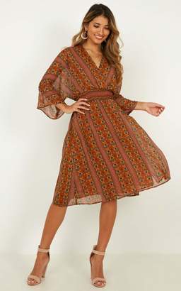 Showpo When The Rain Ends dress in tan print - 8 (S) Sale Dresses