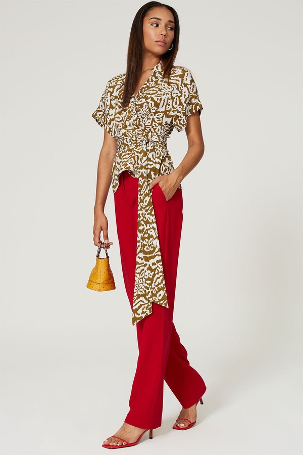 Debbie Wrap Top Brown-white-print