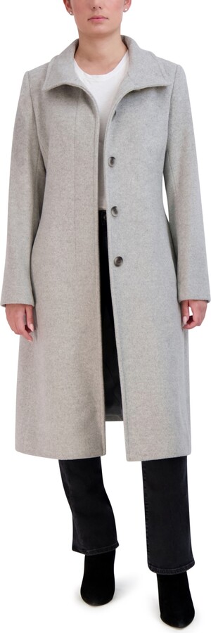 Cole Haan Womens Stand-Collar Single-Breasted Wool Blend Coat
