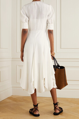 Loewe Asymmetric Silk And Voile Midi Dress - White
