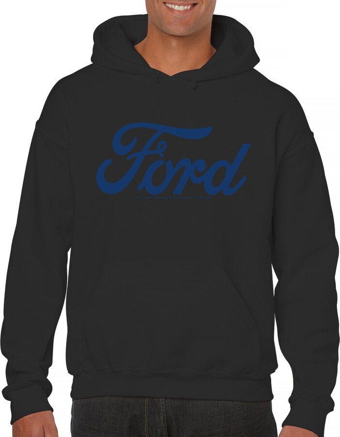 Tee Hunt Ford Blue Logo Hoodie for Men Officially Licensed Classic American Mustang Black Small