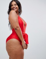 Thumbnail for your product : Unique21 Hero deep plunge halterneck belted swimsuit