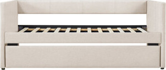 Ebern Designs 1Pc Daybed With Trundle Gray Fabric Upholstery Wooden Frame Modern Home Furniture