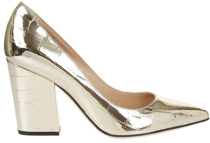 gold pointed block heels