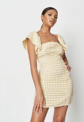 Missguided Gingham Frill Sleeve A Line Dress