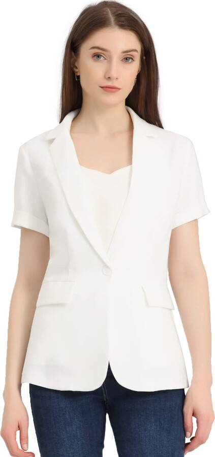 White Denim Jacket Puff Sleeve White Blazer White Short Sleeved