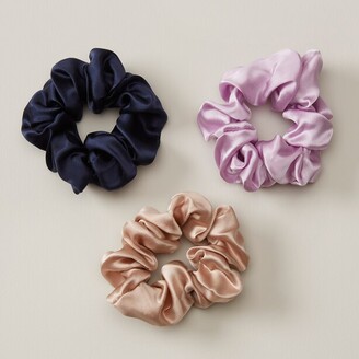 Love & Lore Set Of 3 Silk Scrunchies Rose, Lavender & Indigo