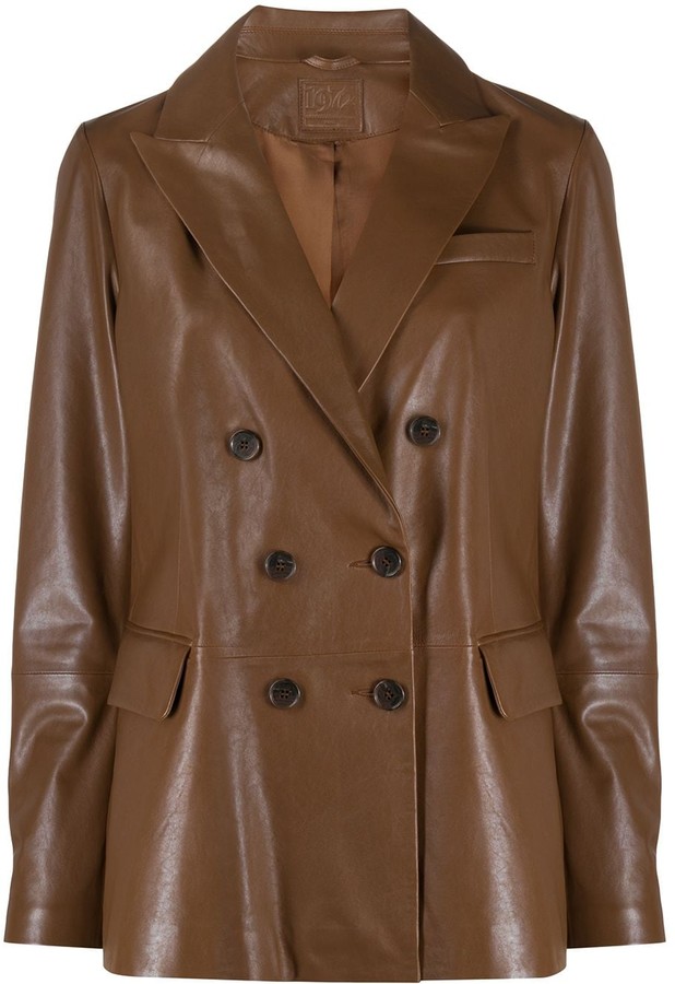 faux leather double breasted blazer