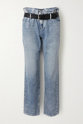 RtA Dexter Belted Distressed Metallic High-rise Straight-leg Jeans - Light blue