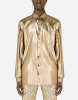 Thumbnail for your product : Dolce & Gabbana Laminated-fabric Gold-fit tuxedo shirt