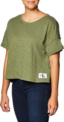 Calvin Klein Women's Short Sleeve Cropped Logo T-Shirt (Bonsai 4) Women's Clothing