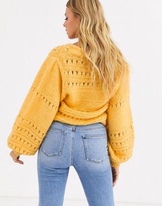 ASOS DESIGN stitch detail square neck sweater with volume sleeve