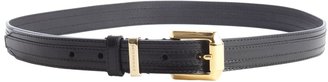 Burberry Black Shined Leather Stitched Gold Buckle Belt