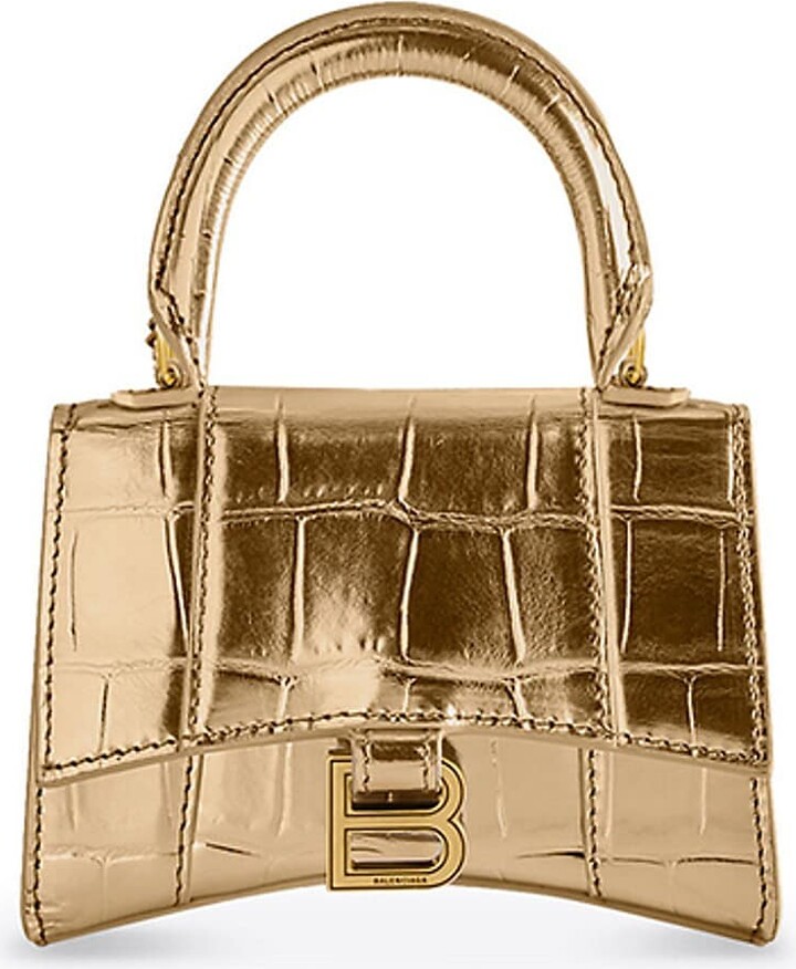 Balenciaga Hourglass Xs Metallic Croc-embossed Top-handle Bag in Brown