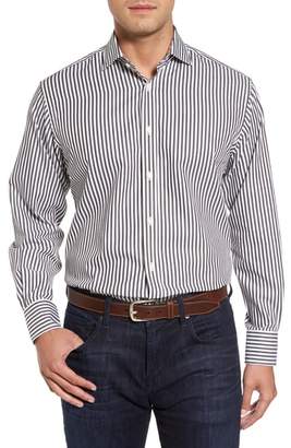 Thomas Dean Regular Fit Stripe Herringbone Sport Shirt