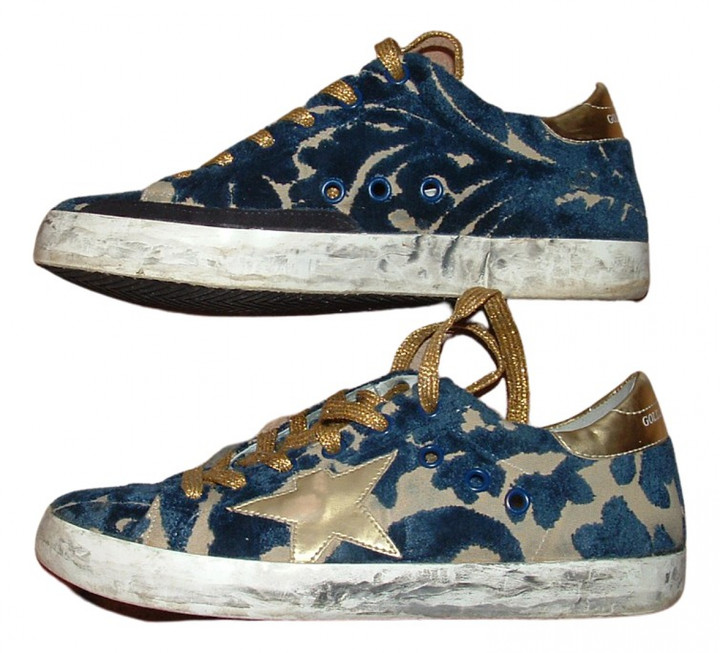 golden goose blue velvet sneakers