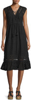 Thumbnail for your product : Jets Embroidered Eyelet Lace-Up Midi Coverup Dress, Black