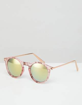 ASOS DESIGN Round Sunglasses With Metal Arms And Flash Lens In Pink Marble
