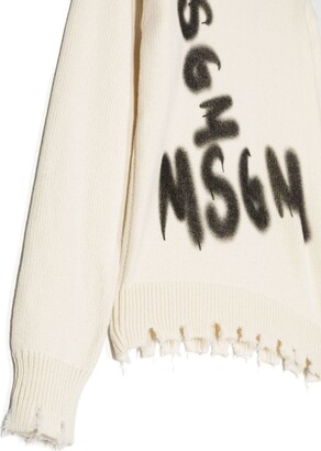 Msgm Kids TEEN logo-print distressed-effect jumper