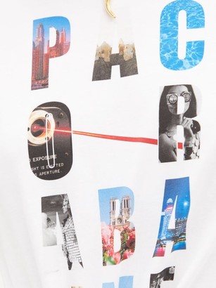 Paco Rabanne Logo-print Gathered Organic-cotton T-shirt - White Multi