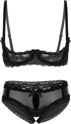 UK Women's Sexy Lingerie Set Lace 1/4 Cup Shelf Bra with Bikini Briefs  Underwear