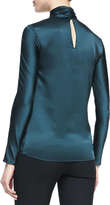 Thumbnail for your product : Jason Wu Long-Sleeve Hammered Silk Blouse, Evergreen