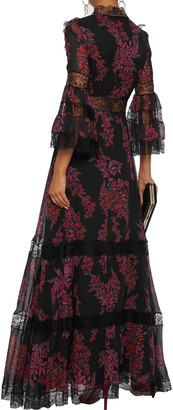 Giambattista Valli Paneled Chantilly Lace And Floral-print Silk-georgette Gown