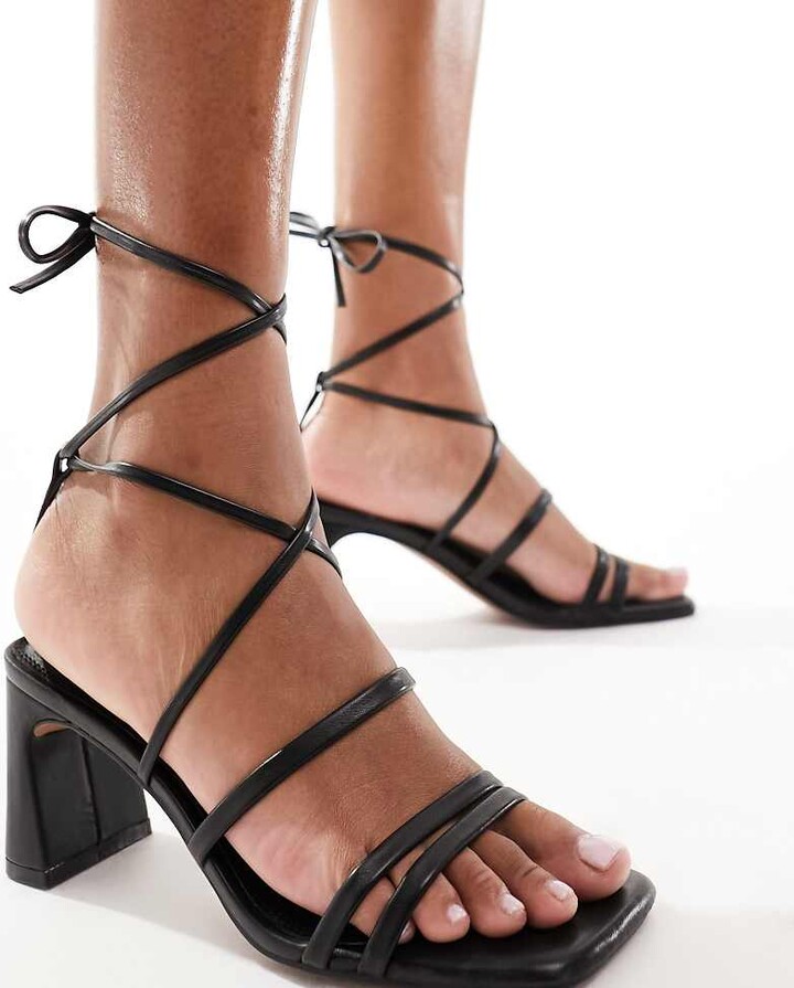 ASOS DESIGN Hideout strappy tie leg mid block heeled sandals in