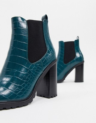 New Look croc pu chunky ankle boot in green