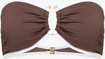 Seafolly Womens Dark Chocolate Beach Bound Contrast-Trim Bandeau Bikini Top 12