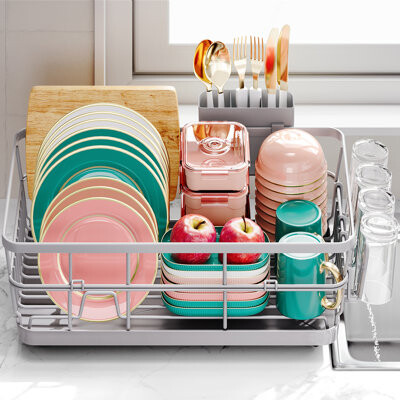 KINGRACK Dish Drying Rack for Kitchen Counter, Stainless Steel Dish Rack with Drainboard, Kitchen Dish Rack,Plate Rack,Extra Large Capacity Dish Drainer