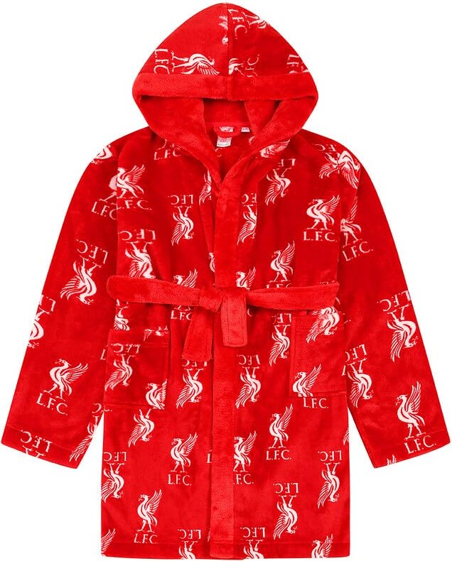 Liverpool F.C. Mens Official Dressing Gown Red Fleece Hooded LFC Robe