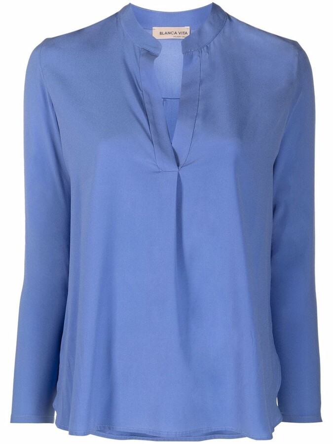 Womens Clothing Tops Shirts Blanca Vita Silk Concealed-front Shirt in Blue 