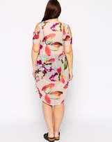 Thumbnail for your product : ASOS CURVE Exclusive Floral Cold Shoulder Beach Dress