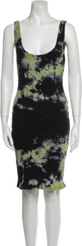 La Detresse Sheath Dress Black Tie-Dye Print Sleeveless with Scoop Neck