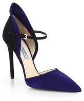 Thumbnail for your product : Prada Bicolor Suede Ankle-Strap Pumps