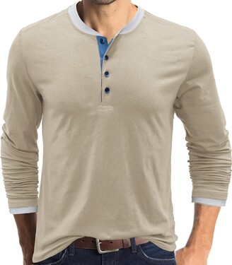 Mens Long Sleeve V-Neck Shirt Top Henley Grandad Collarless Button T shirt  Tee