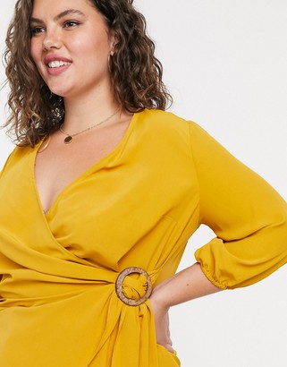Simply Be buckle detail blouse in yellow