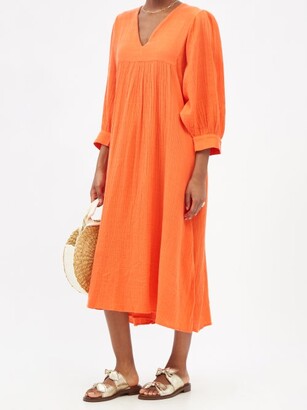 Anaak Ajmer V-neck Cotton Sun Dress - Orange