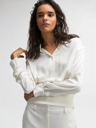 DKNY Silk Collared Button Down Pullover