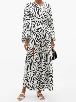 Issimo X Loretta Caponi - Belted Zebra-print Silk-charmeuse Dress - Animal