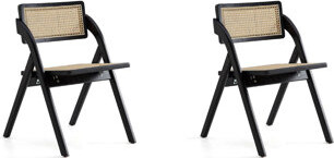 Bayou Breeze Lambinet Wood Folding Chair In Black And Natural - Set Of 2
