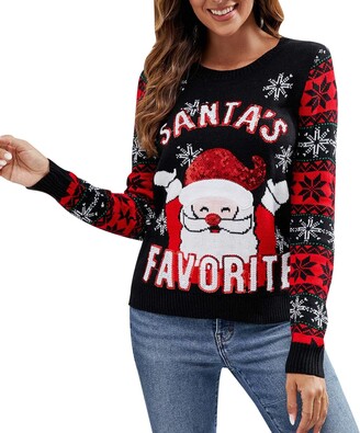 Generic Women's Round Neck Christmas Sweaters 2023 Knit Winter Fall Jumper  Santa's Favotite Knitted Embroidered Vintage Dressy Tops Stylish Fluffy Sweaters  Black - ShopStyle