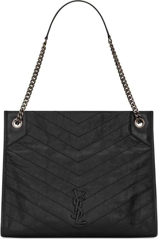 Saint Laurent Crinkled Calfskin Black Baby Niki Chain Satchel Bag For Sale  at 1stDibs