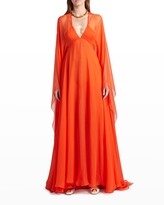 Thumbnail for your product : Valentino V-Neck Silk Chiffon Cape Gown